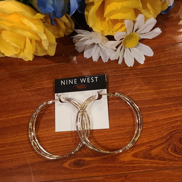 Nine West Hoop Gold Earrings - Picture 2 of 8